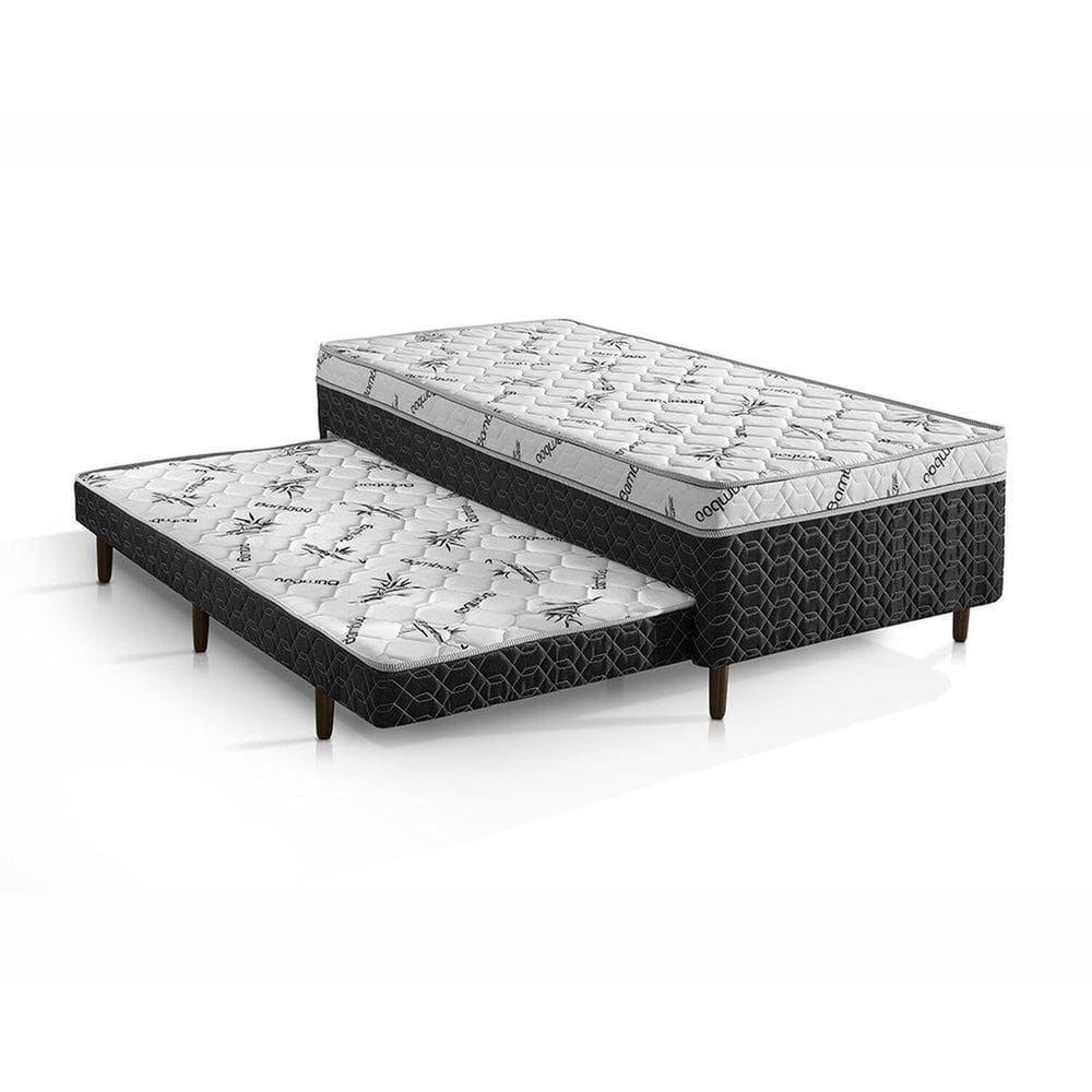 Cama Box Conjugada Solteiro D-28 com Auxiliar 188cm X 88cm X 58cm Elite Branco/Preto
