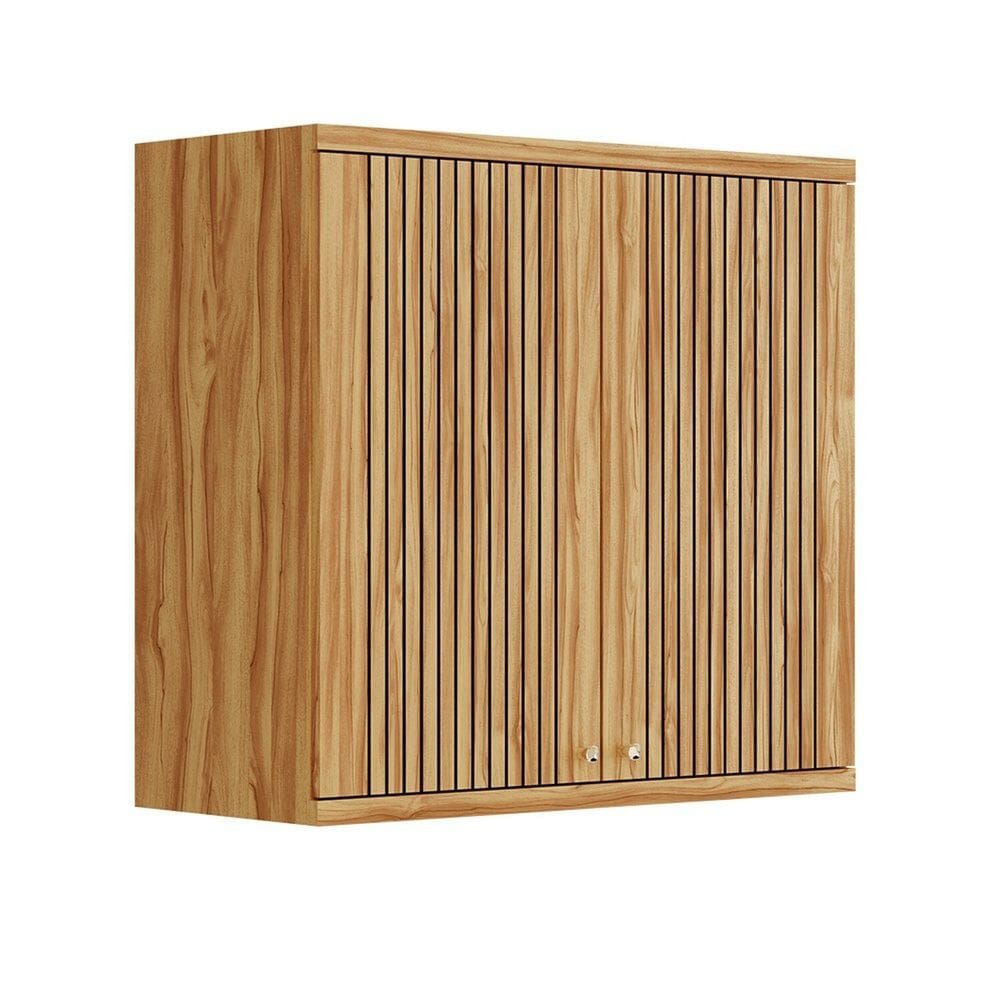 Armário Aéreo de Cozinha 80cm com 2 Portas Fresadas 100% Mdf Noruega Amendoa