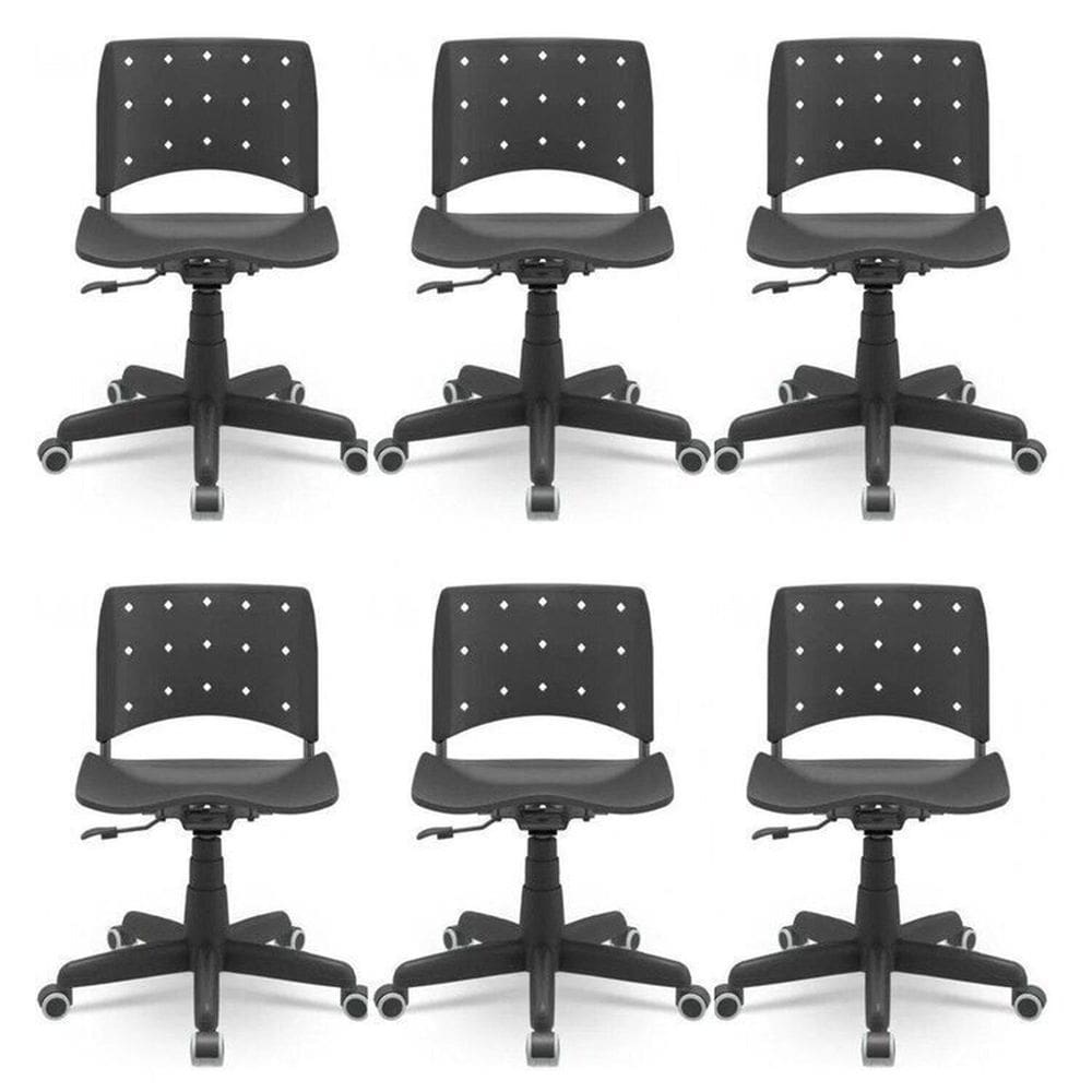 Kit 6 Cadeiras para Escritório Ergonômica Secretária Giratória Ergoplax Mais Nr17 Preto