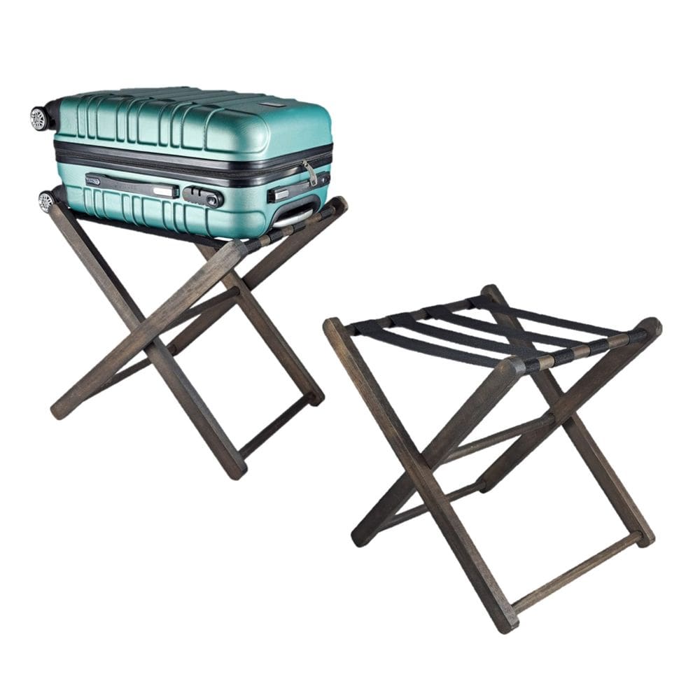 Kit 2 Suportes De Malas Madeira Para Hotel Pousada Maleiro Bagagens Cor Tabaco- AMZ