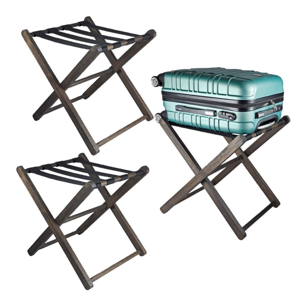 Kit 3 Suportes De Malas Madeira Para Hotel Pousada Maleiro Bagagens Cor Tabaco- AMZ