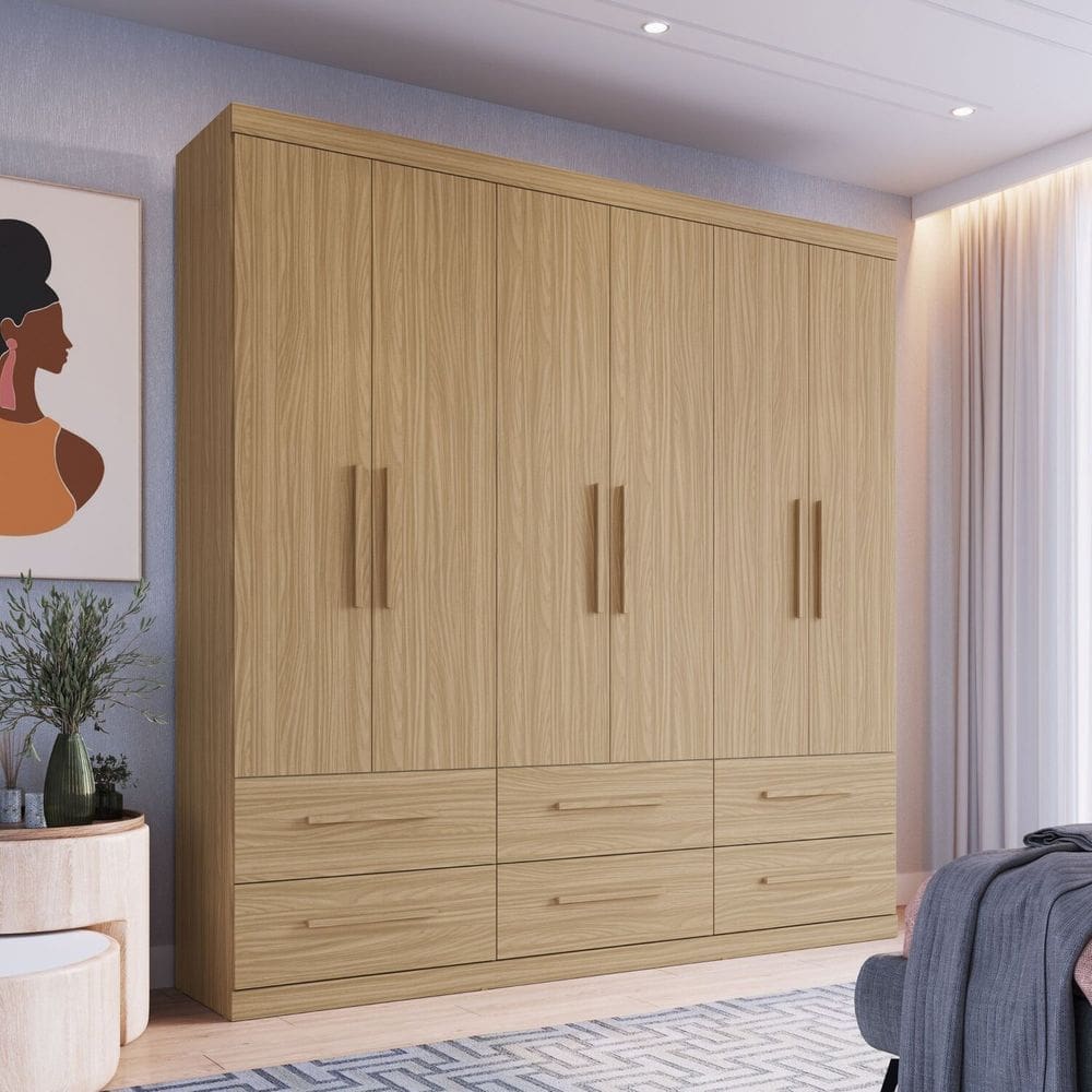 Guarda Roupa Casal 6 Portas 6 Gavetas Aspen Cedro