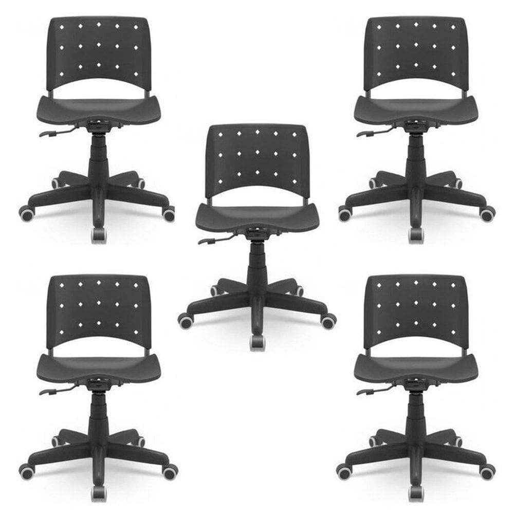Kit 5 Cadeiras para Escritório Ergonômica Secretária Giratória Ergoplax Mais Nr17 Preto