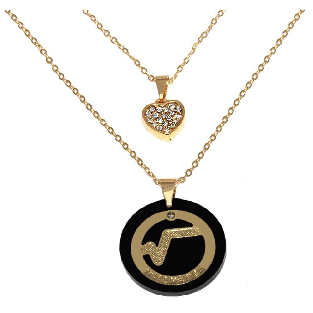 Colar Duplo Matemática Conta Soma Folheado 18k