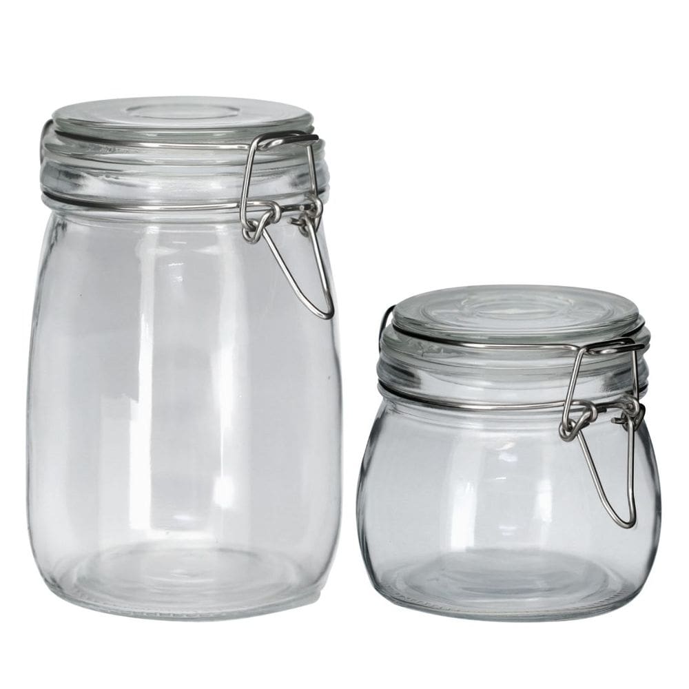 Jogo 2 Potes Vidro Vedação Hermética Silicone e Trava Inox Premium 500ml e 1 Litro - Tuut