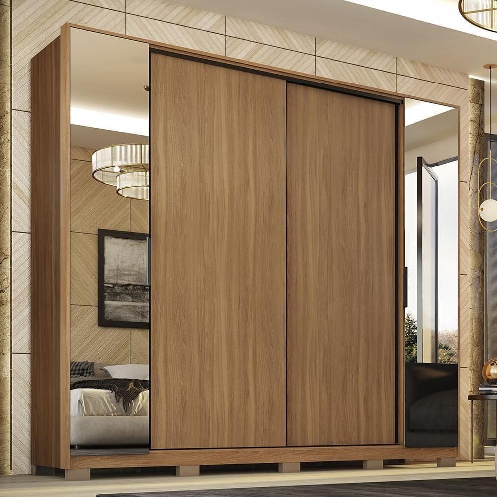 Guarda Roupa Casal Laredo 4 Portas Amêndola Touch Com Espelho E Pés - Demartêz