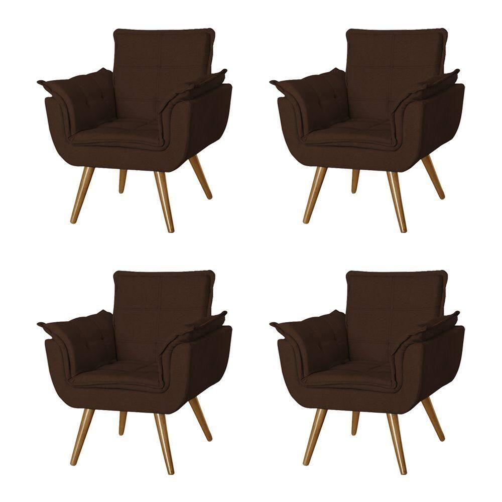 Kit 4 Poltronas Opala Decorativa Para Recepção Estofado Veludo Marrom - Marrom