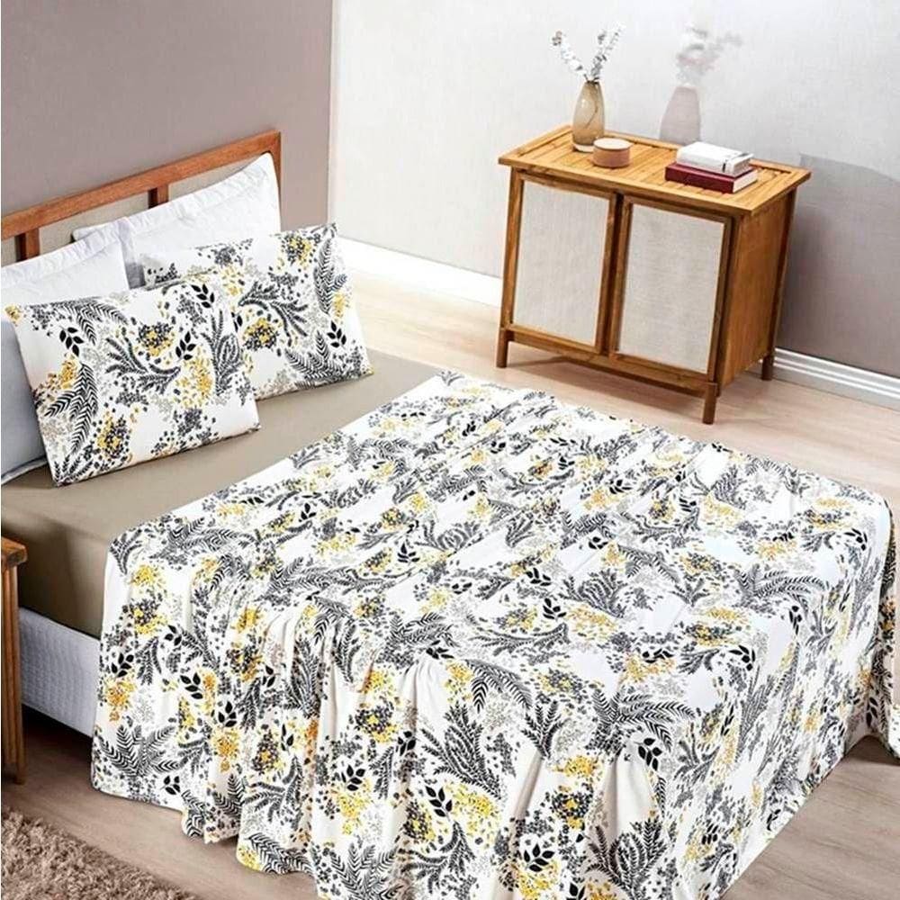 Jogo De Lençol Solteiro Quality Malha 100% Algodão Estampado 3 Peças Cor Blossom Caqui