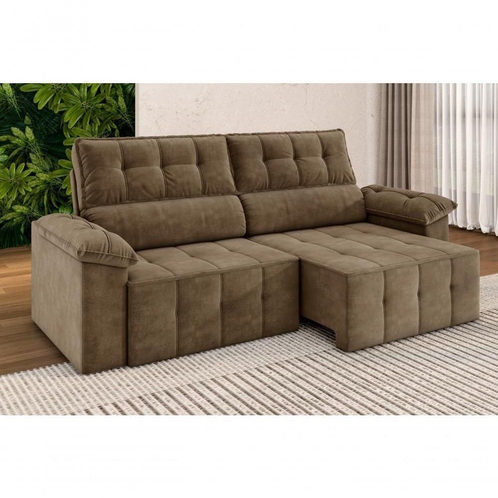 Sofá Santiago 2,20m Retrátil/reclinável Suede Capuccino - X Sofás