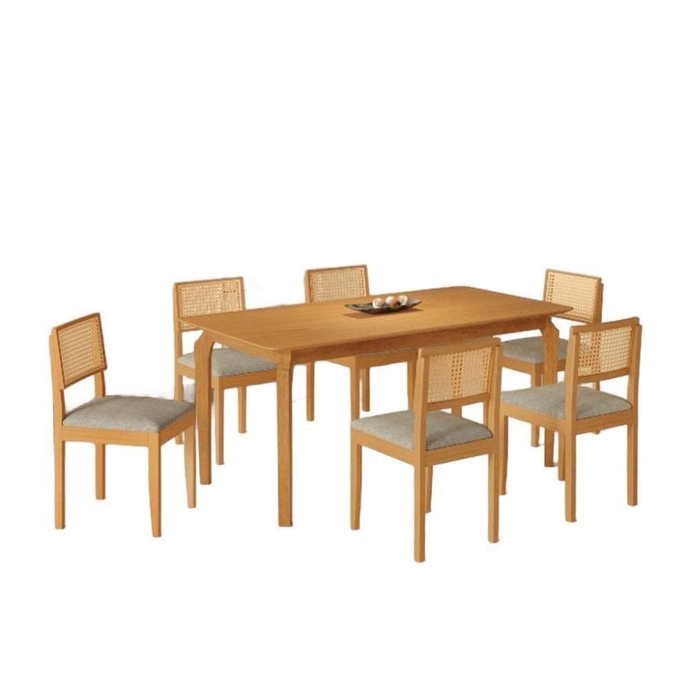 Conjunto Mesa De Jantar Produto Laminado 1,60m Com 6 Cadeiras Jade 03 Linho Cinza