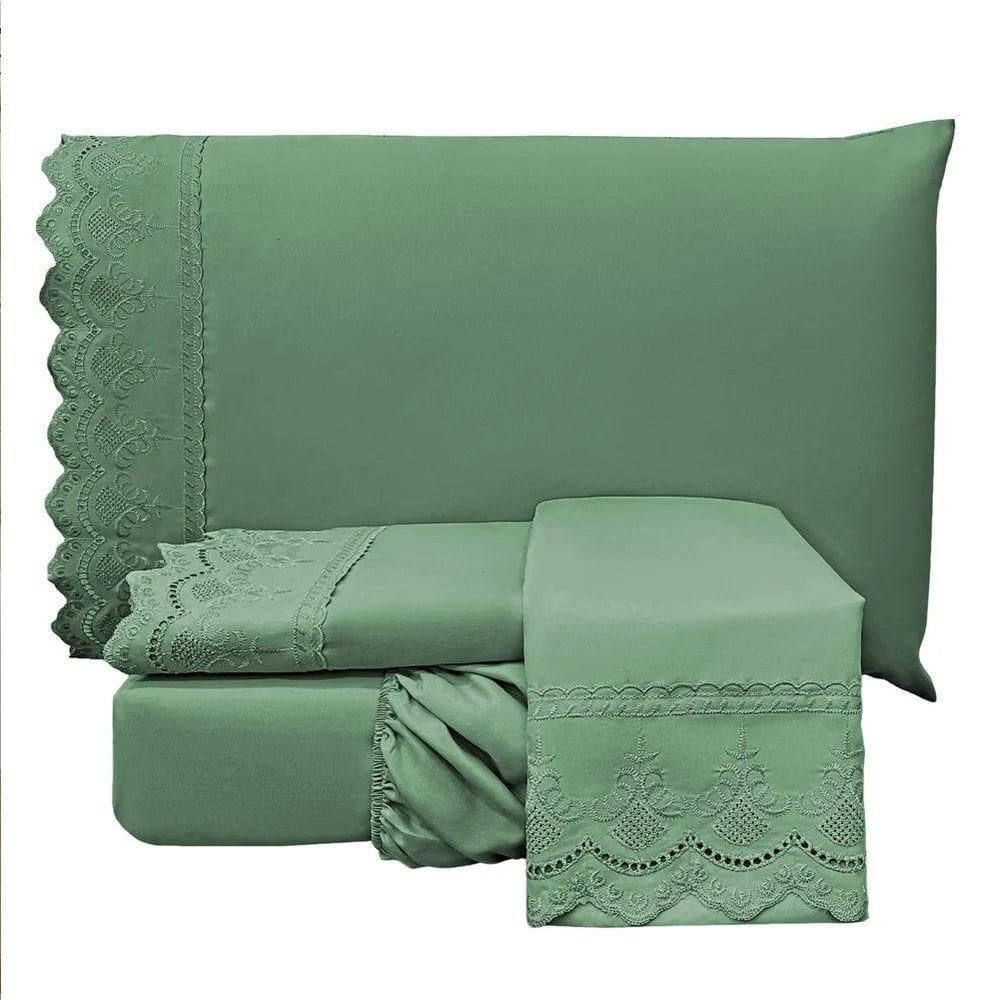 Jogo De Lençol Casal Padrão Lauren 300 Fios 4 Peças Esmeralda