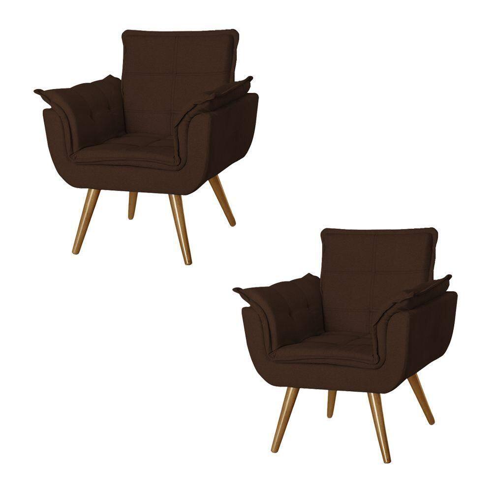 Kit 2 Poltronas Opala Decorativa Para Recepção Estofado Veludo Marrom - Marrom
