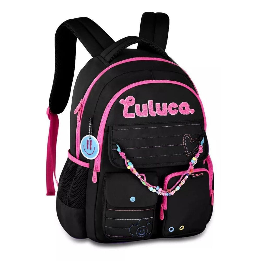Mochila De Costas Luluca Meninas Pandinha Juvenil - Preto