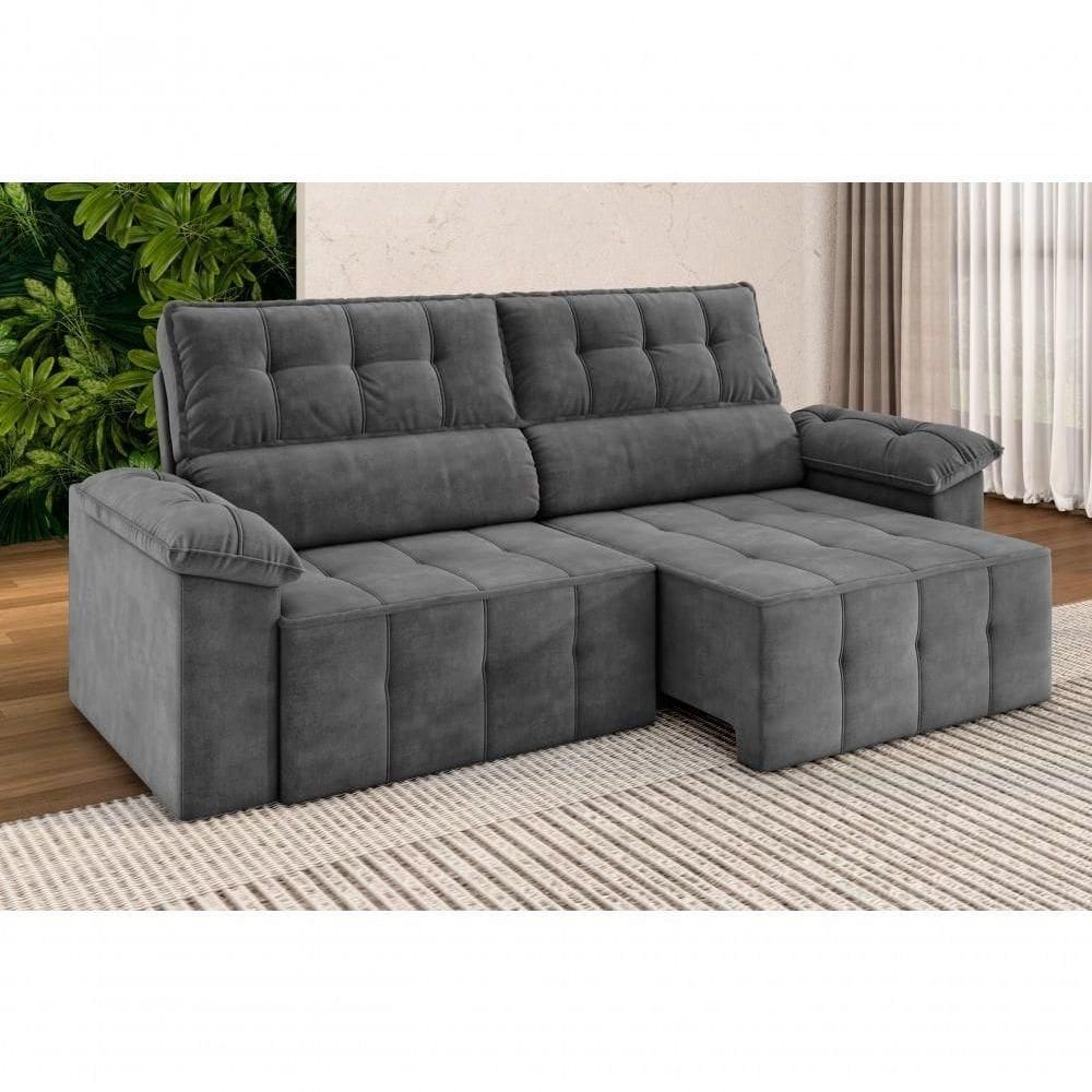 Sofá Santiago 2,20m Retrátil/reclinável Suede Cinza - X Sofás