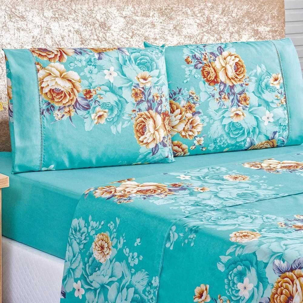 Jogo De Lençol Solteiro 200 Fios Estampado 3 Peças Naturalle Jasmine