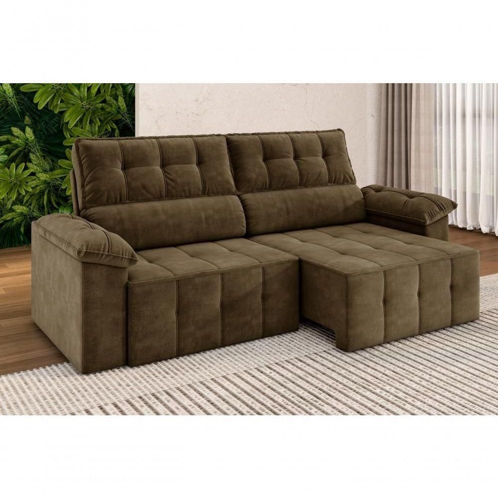 Sofá Santiago 2,20m Retrátil/reclinável Suede Marrom - X Sofás