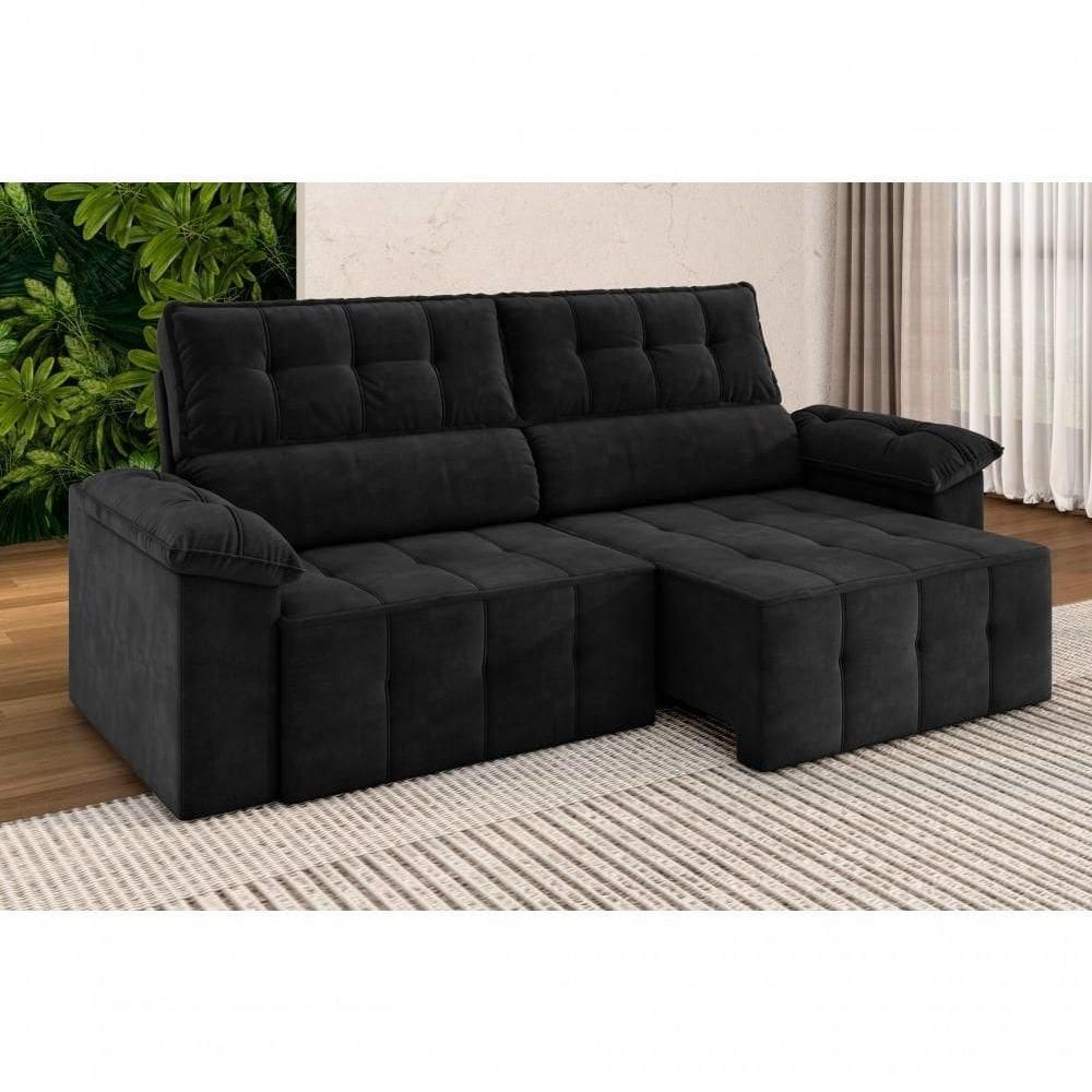 Sofá Santiago 2,20m Retrátil/reclinável Suede Preto - X Sofás