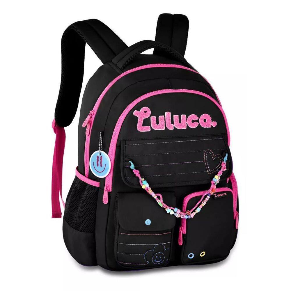 Mochila De Costas Luluca Meninas Pandinha Juvenil - Preto