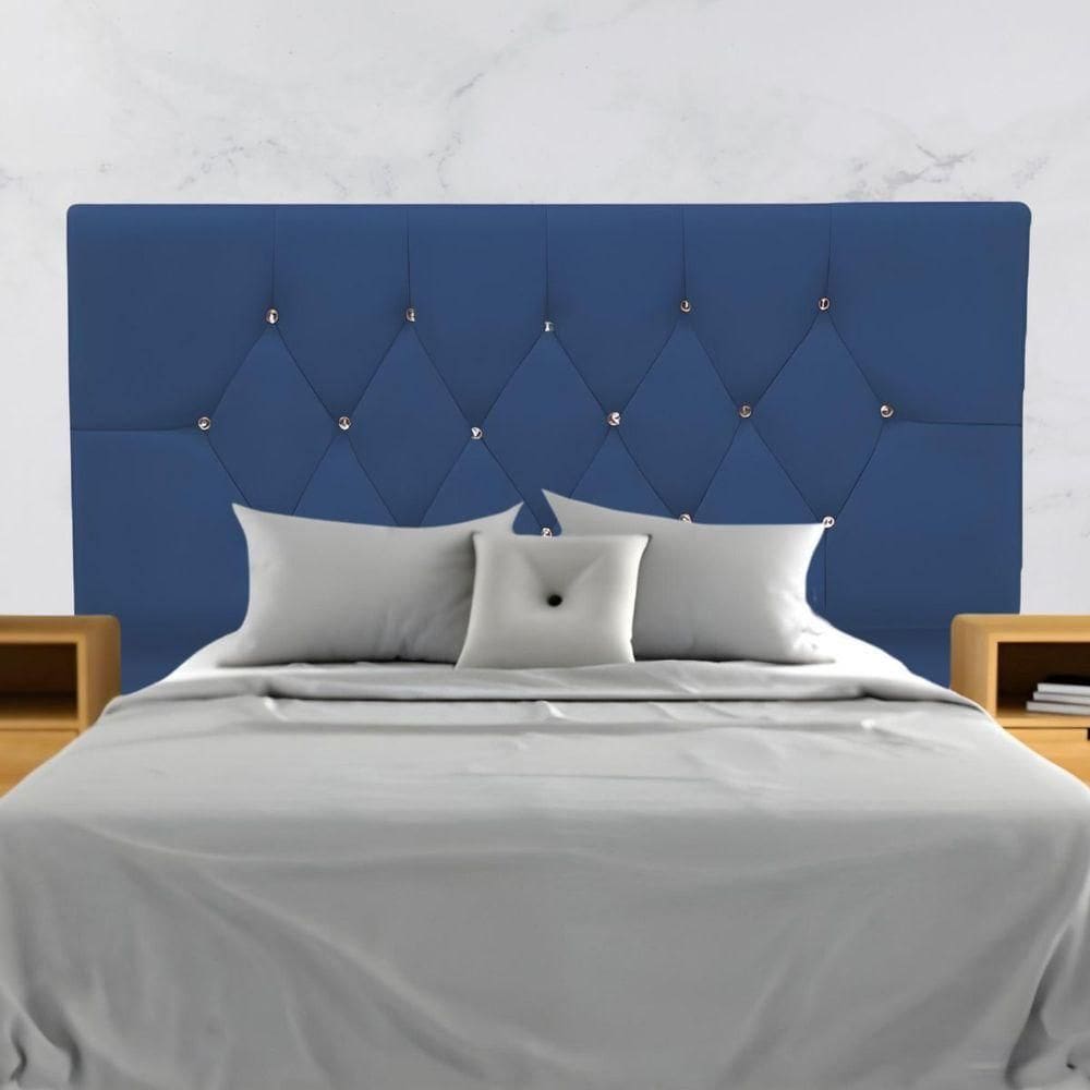 Cabeceira Estofada Cama Box Solteiro 90 Cm Suede Dubai Azul Marinho