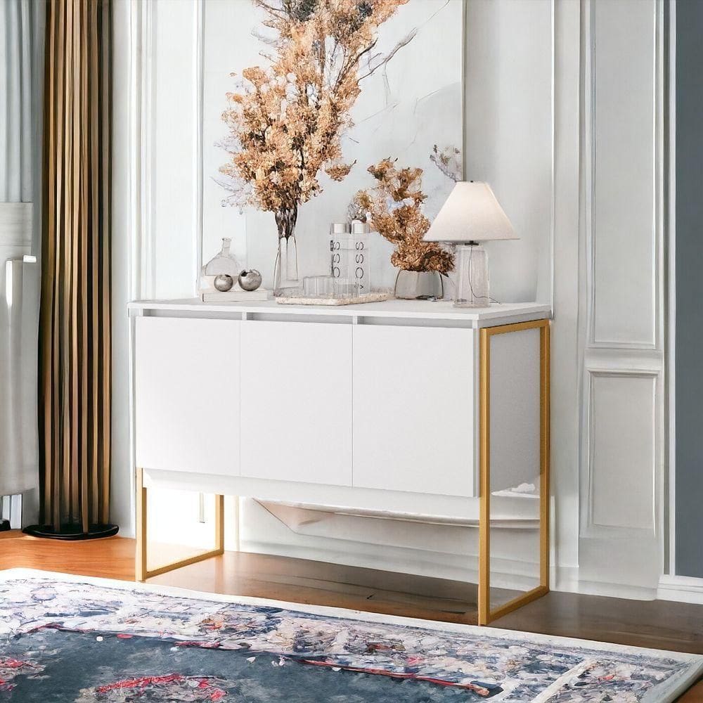 Buffet 3 Portas Classico Siberia - Branco Dourado Branco Dourado