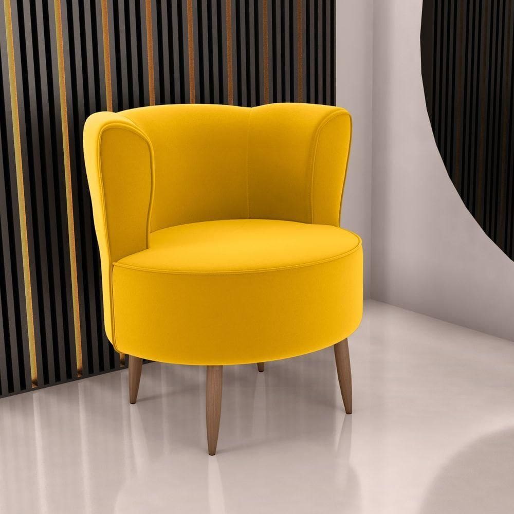 Poltrona Para Sala De Recepção Ceará Veludo Holland Amarelo