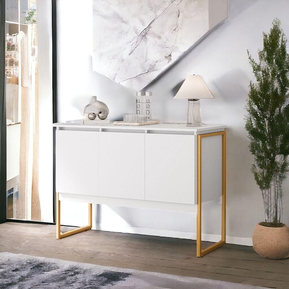 Buffet 3 Portas Moderno Amsterdam - Branco Dourado Branco Dourado
