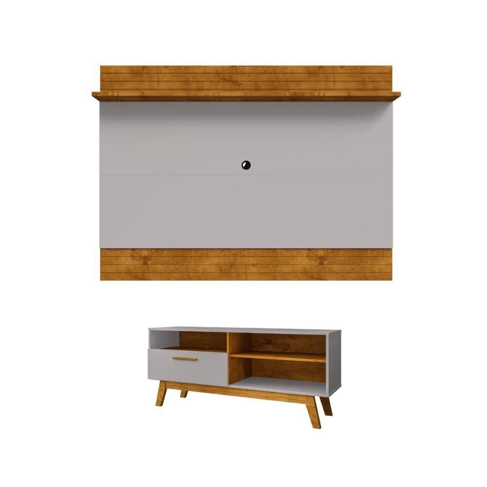 Conjunto Painel E Rack Whiterun Cinamomo Off White