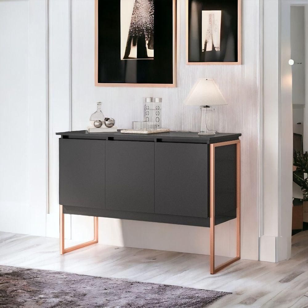 Buffet Aparador Luxo Roma - Preto Cobre Preto Cobre