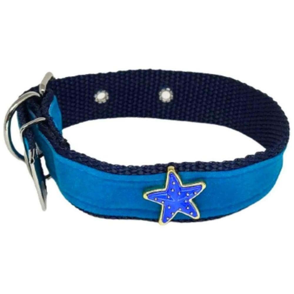 Coleira De Camurça Aplique 25Mm Cachorro Nicapet Azul Nº 4