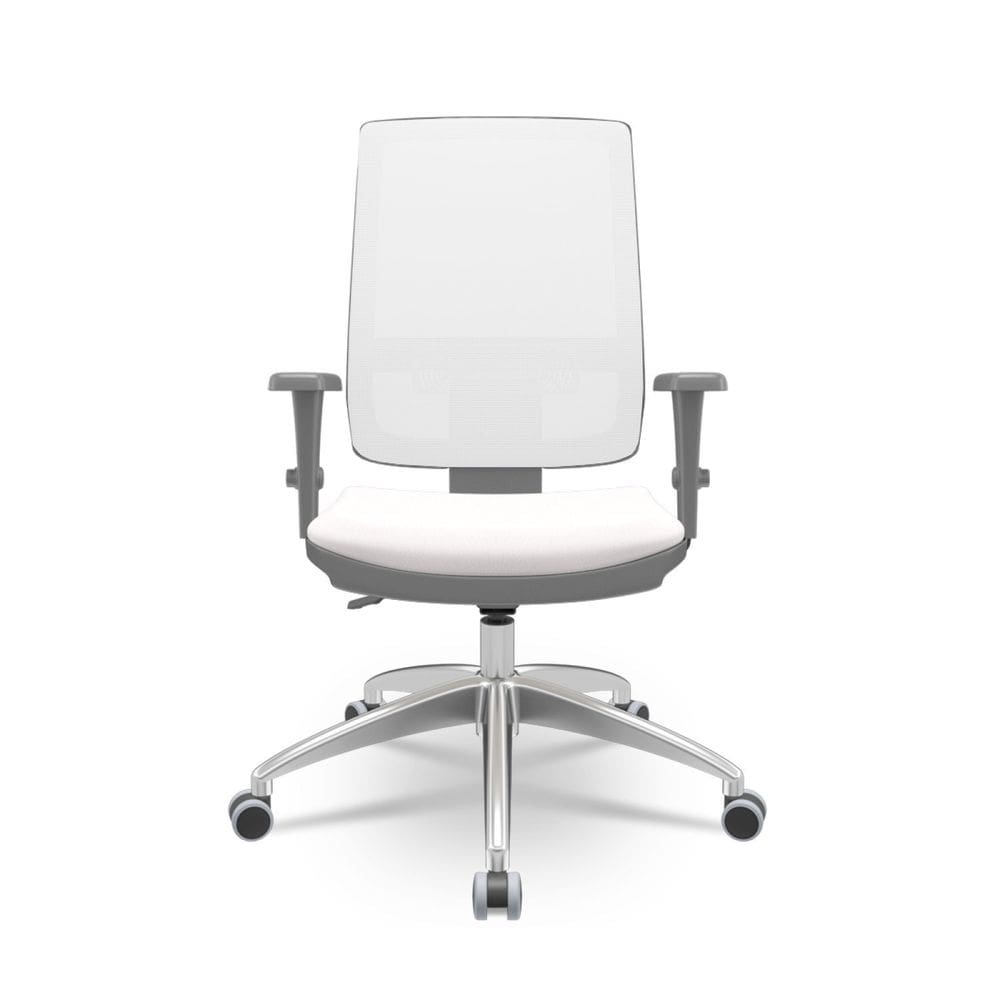 Cadeira de Escritório Presidente com Encosto Regulável Assento em Couro Ecológico Brizza NR17 Branco/Cinza