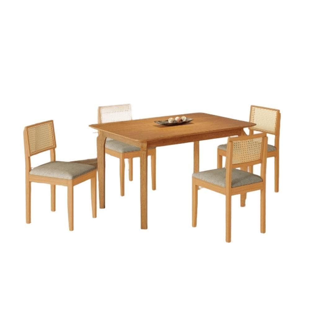 Conjunto Mesa De Jantar Produto Laminado 1,20m Com 4 Cadeiras Jade 03 Linho Cinza