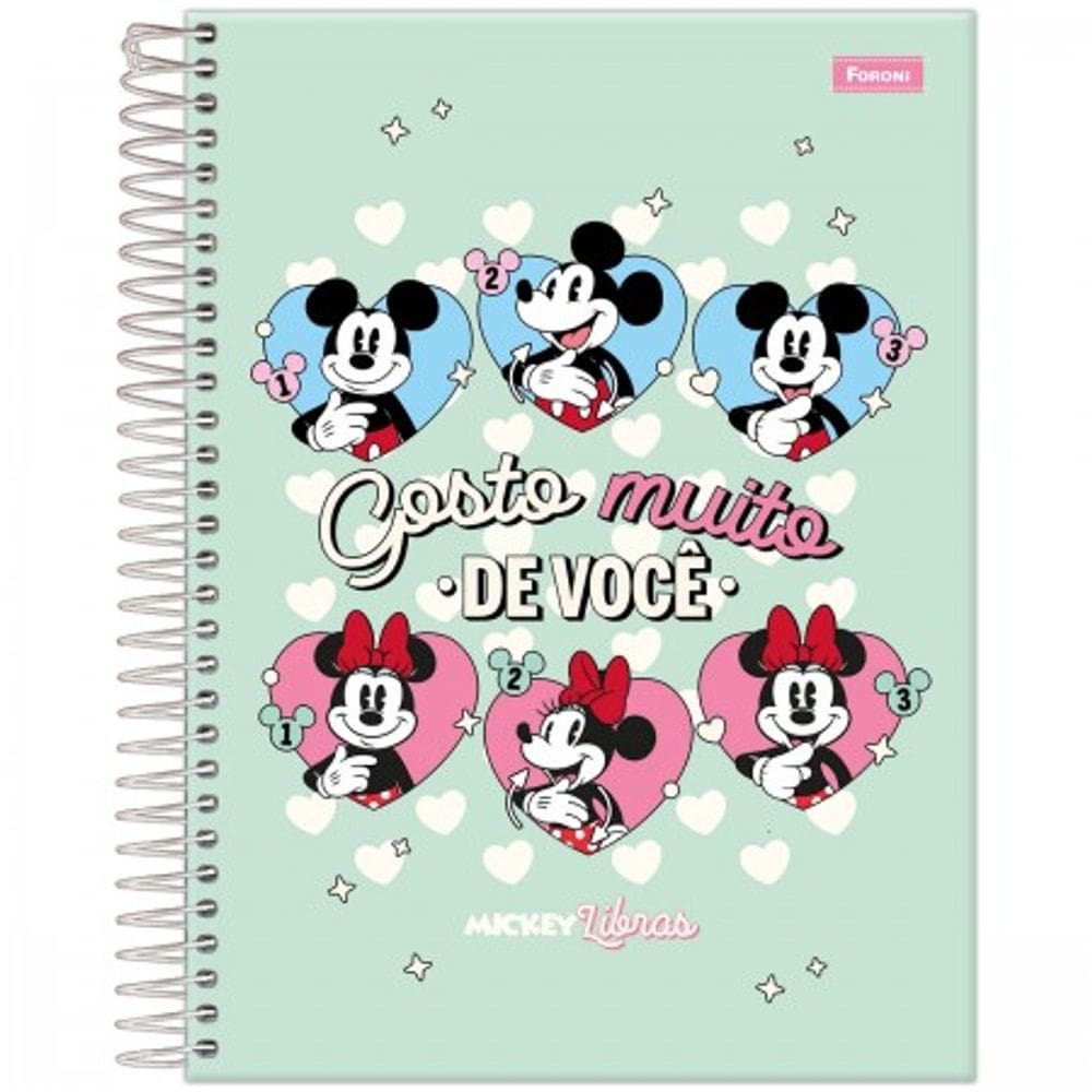 Caderno Espiral Capa Dura Colegial 10 Matérias Mickey 160 Folhas Foroni 1423