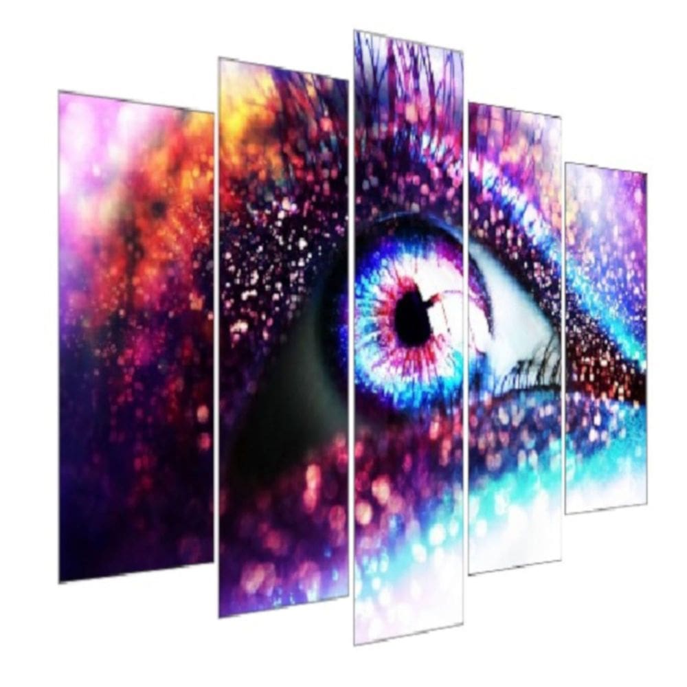 Quadro Decorativo Mosaico 5 Peças Mod1342 Olho Roxo Sombra