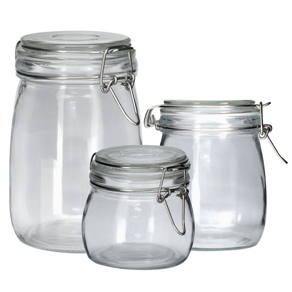 Jogo 3 Potes Vidro Vedação Hermética Silicone e Trava 500ml, 830ml e 1 Litro - Tuut