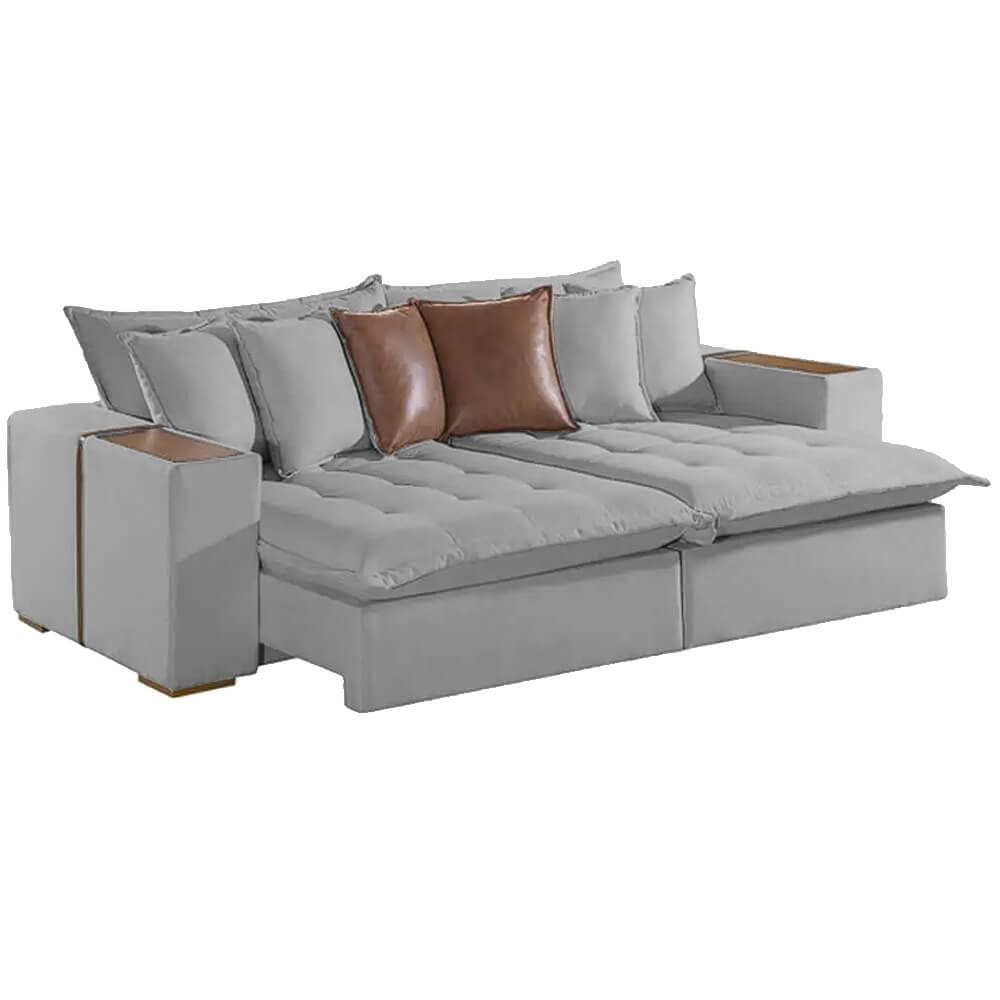 Sofá Cama Tebas 230cm 4 Lugares Retrátil e Reclinável Tecido Linho Innove Cor Cinza