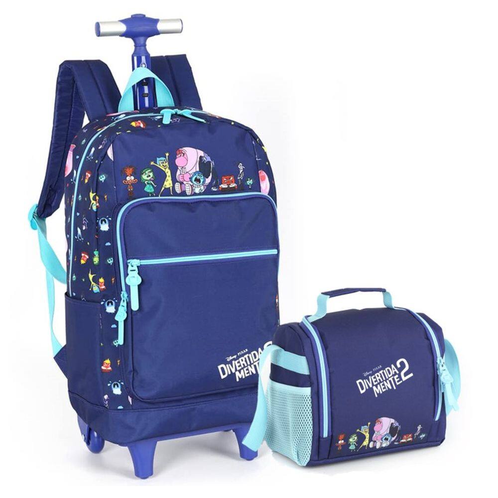Kit Mochila de Rodinhas Infantil Disney Divertidamente com Lancheira Roxo