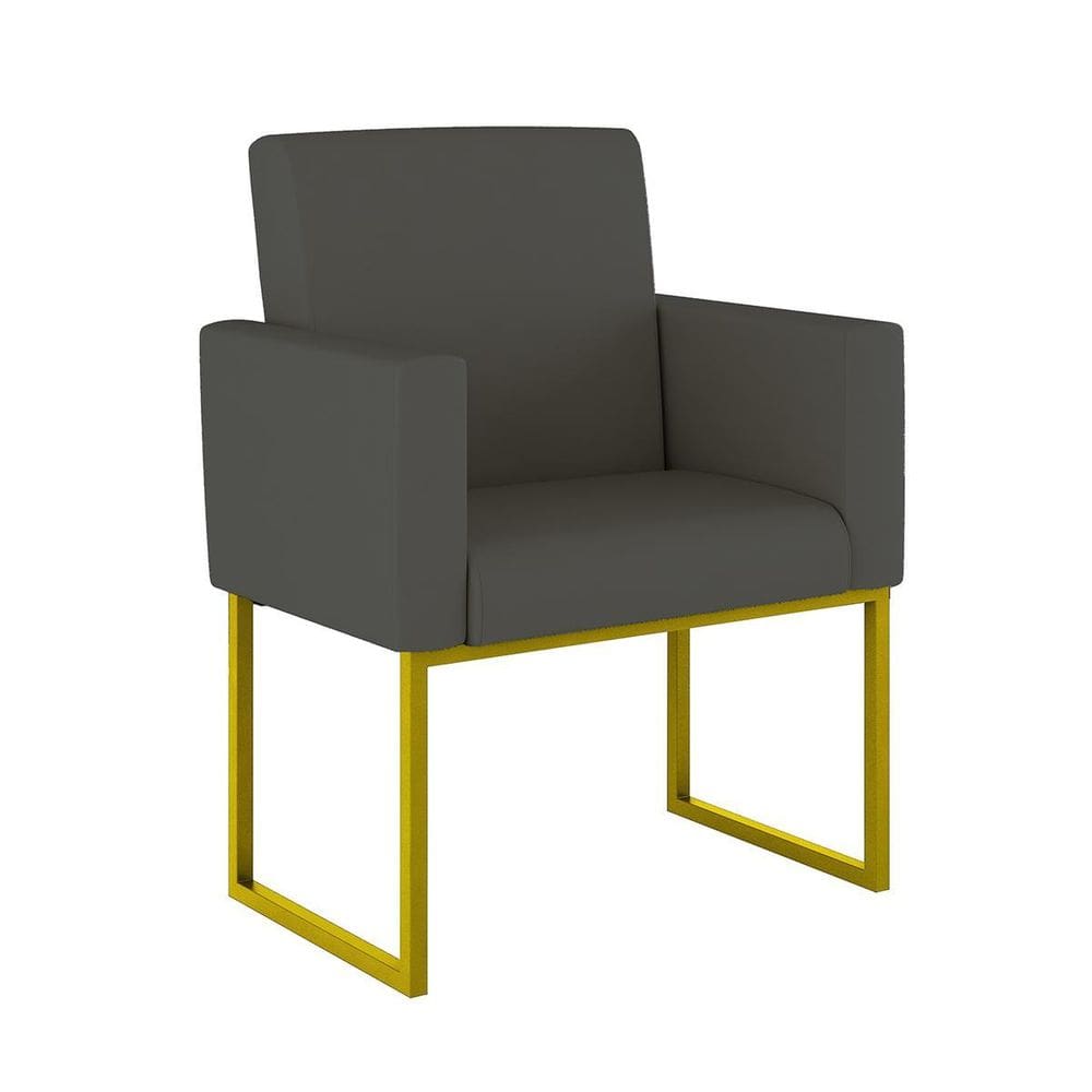 Poltrona Decorativa Sintético Recepção Base Ferro Dourado