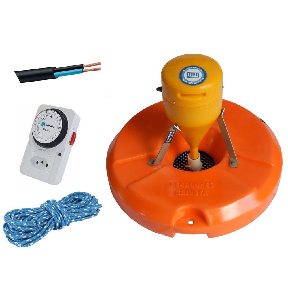 Kit Aerador Chafariz Piscicultura 0,5 Cv - Timer Cabo Corda