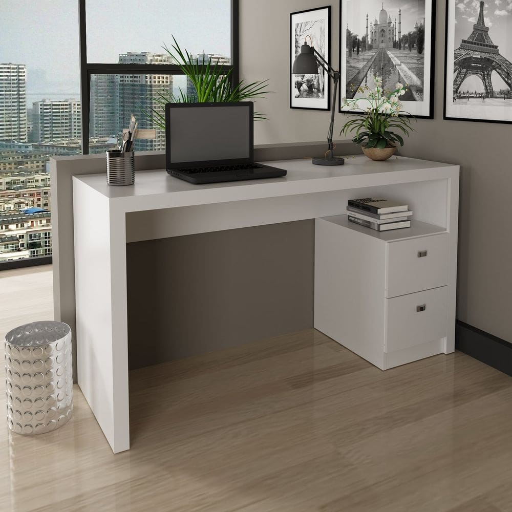 Mesa para Escritório 135,8cm com 2 gavetas ME4130 Branca