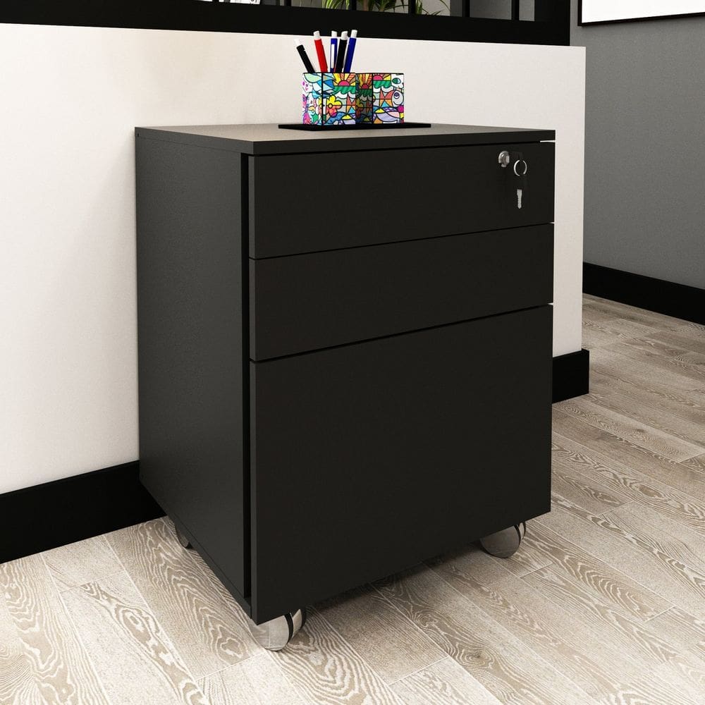 Gaveteiro Arquivo 48,8x64,5cm com Chave e Rodízio ME4148 Preto