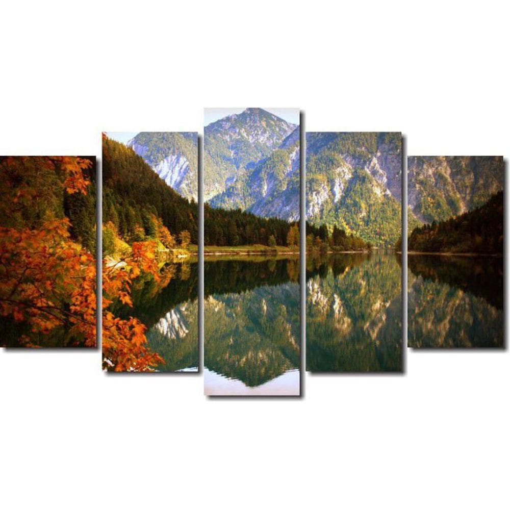 Quadros Decorativos Paisagem Lago Com Montanha 5 Peça