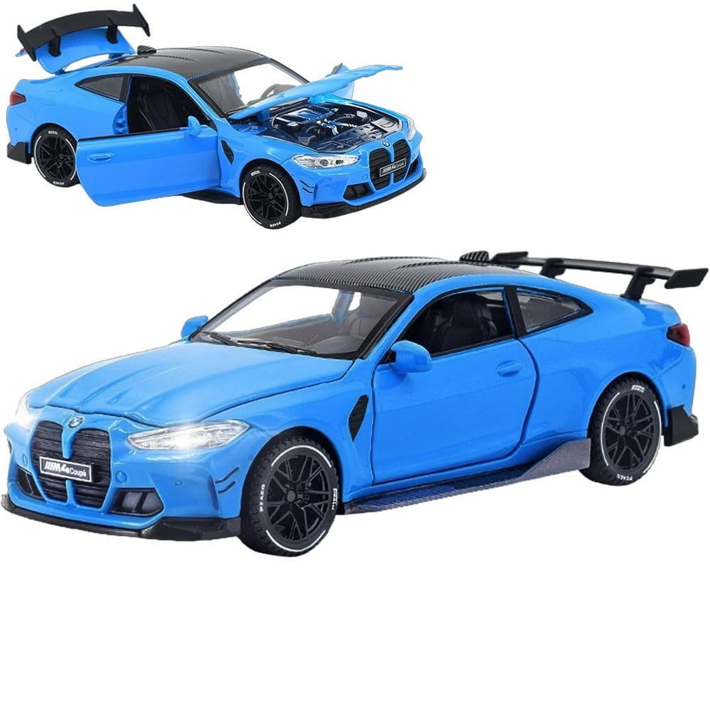 Carro de brinquedo ERBADIHAGO compatível com BMW M4 1/32 de metal com azul claro