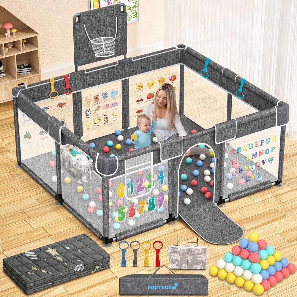 Cercadinho para bebês ADOTOCAM com tapete de brincar 180x130cm interno/externo