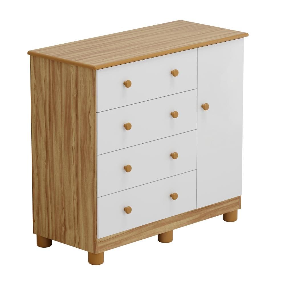 Cômoda Infantil Peroba Júnior em 100% MDF Branco com Amêndoa