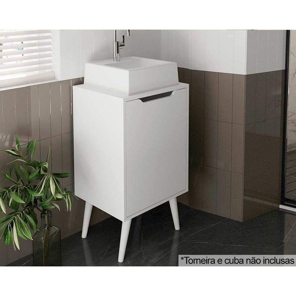 Bancada de Banheiro c/ Pés BN3641 s/ Cuba c/ 1 Porta 45cm Branco - Tecno Mobili