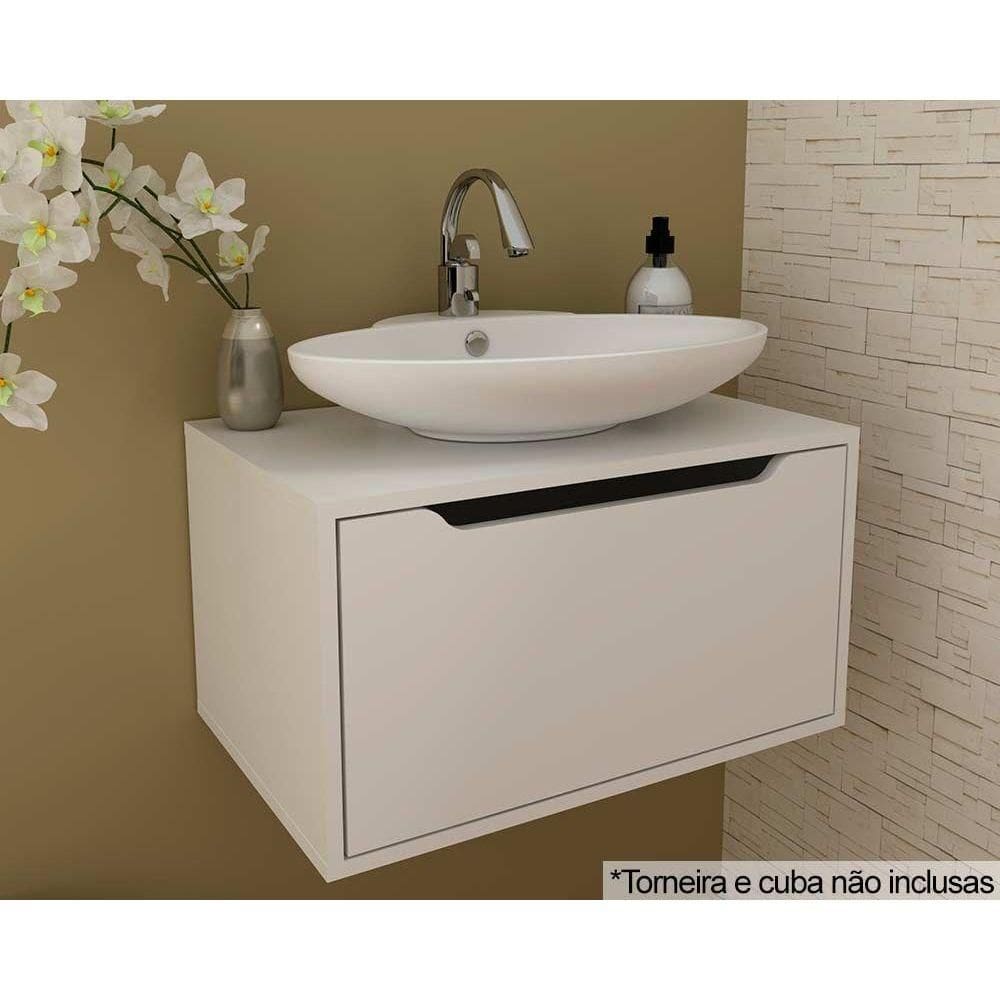 Bancada de Banheiro Suspenso BN3646 s/ Cuba c/ 1 Porta 60cm Branco - Tecno Mobili