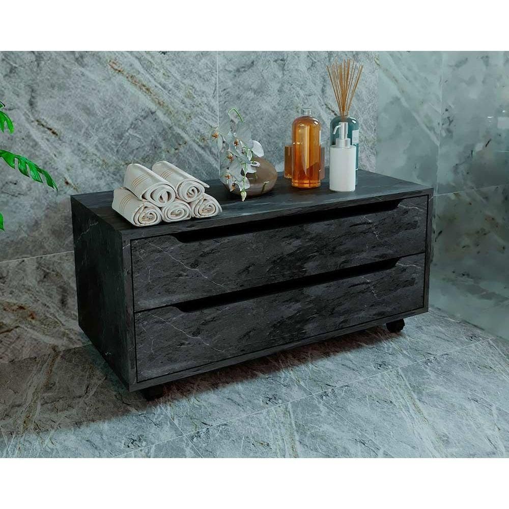 Bancada de Banheiro c/ Rodizio BN3643 s/ Cuba c/ 2 Gavetas 80cm Mármore Lunar - Tecno Mobili
