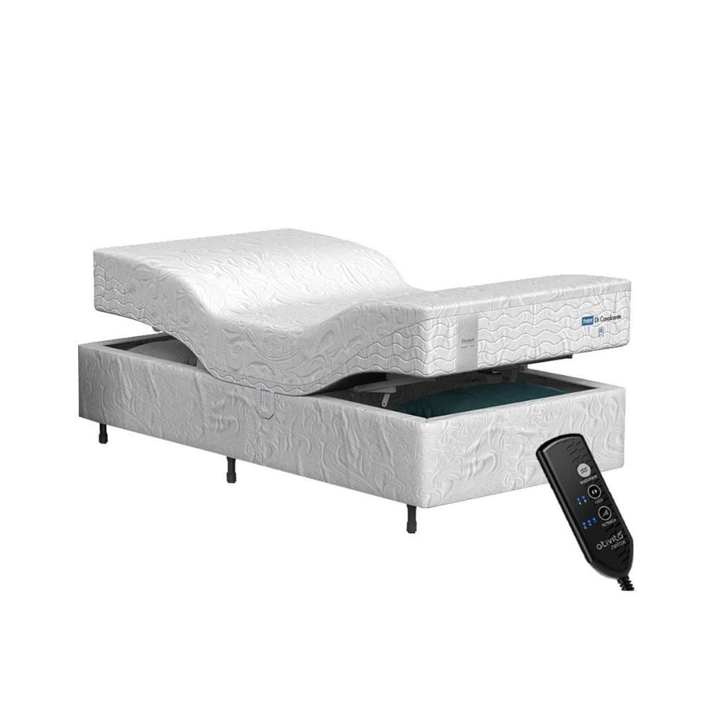 Cama Box Articulável s/Massagem Twin Size Di Cavalcante Viscoelástico + Box Articulável Elétrica c/ Controle (100x200x51) - Probel
