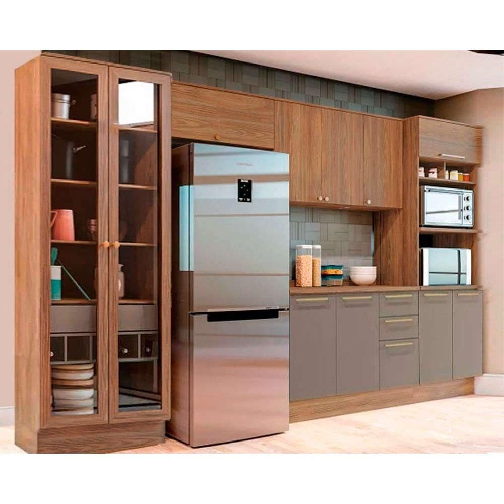 Kit Cozinha Modulada 5 Peças Botanic 6 Peças (2Aéreos+1Balcão+2Paneleiros+1Complemento) M665 Nogueira/Fendi - Kappesberg