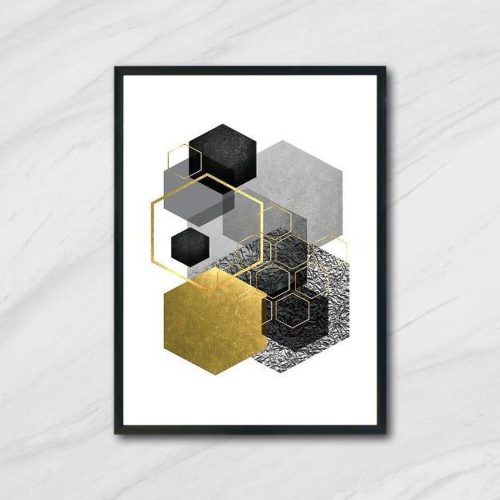 Quadro Abstrato Geométrico Hexágonos 24X18Cm